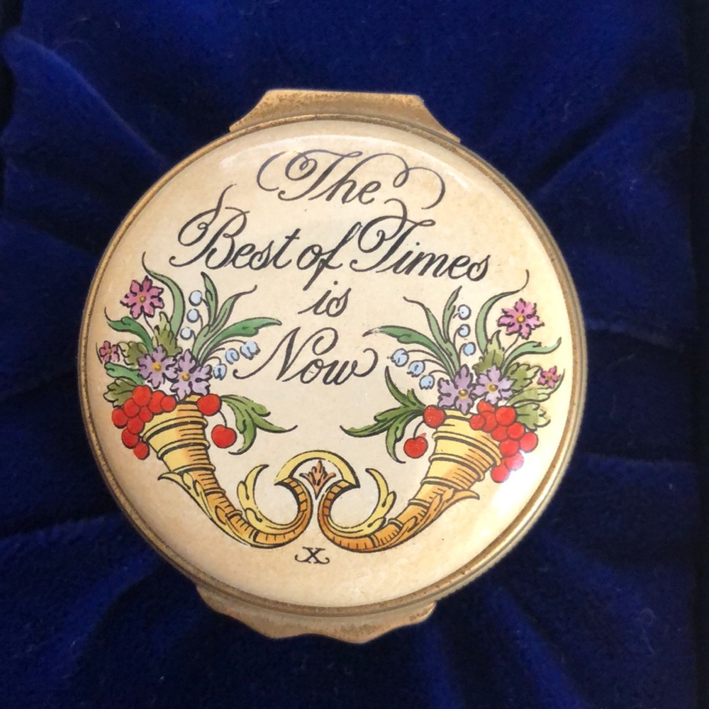 Halcyon Days enamel box: “The Best of Times is Now”